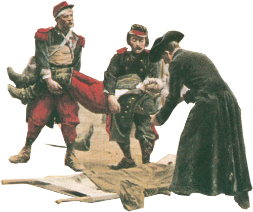 Verwundeter und Helfer Verwundeter und Helfer bei der Schlacht von Solferino